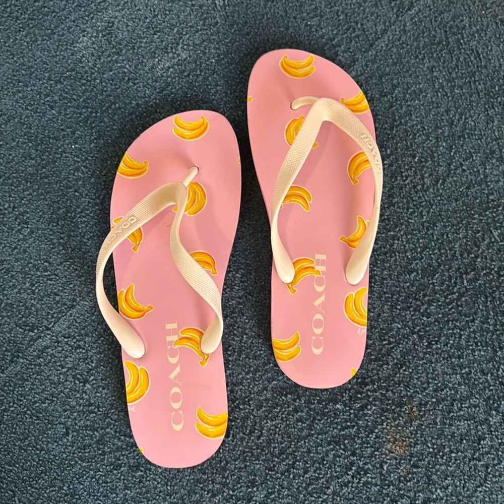 Coach banana print cream and pink size 11 flip flop